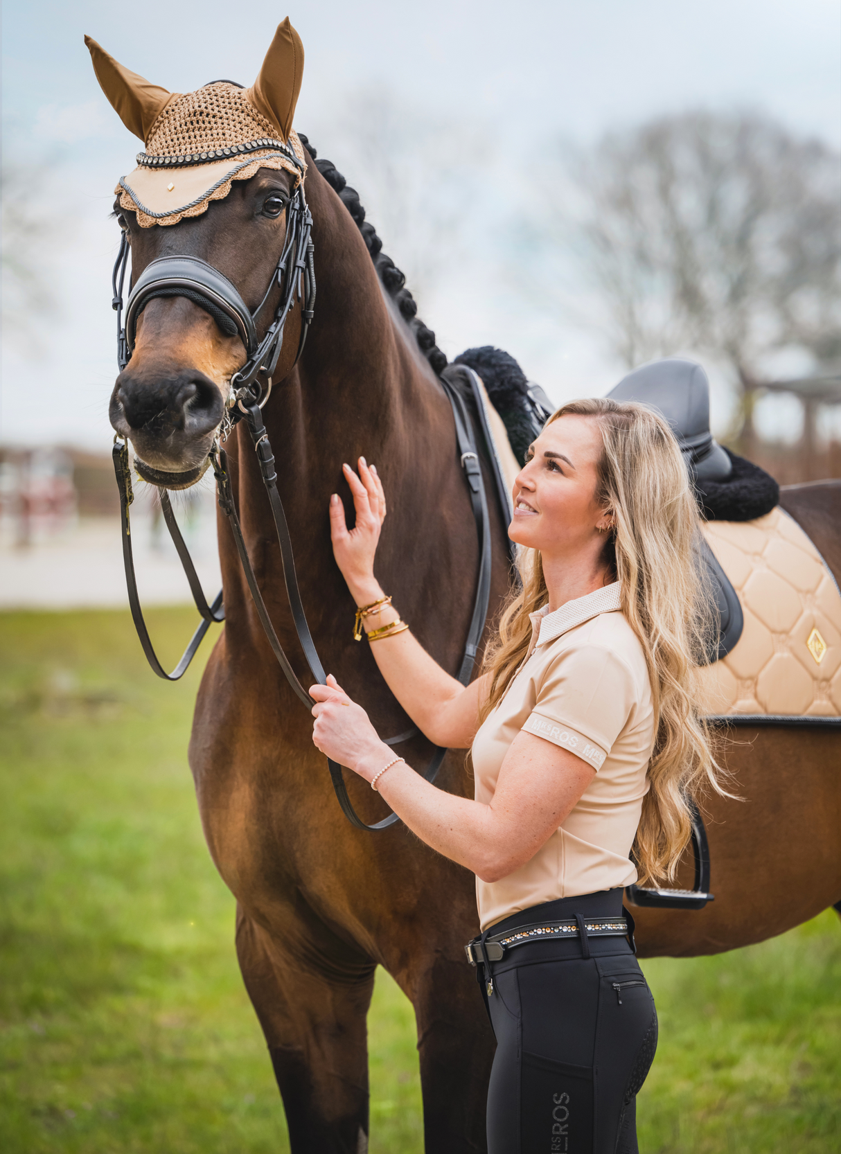 Mrs Ros Charmer Dressage Saddle Pad & Ear Bonnet Desert Dust