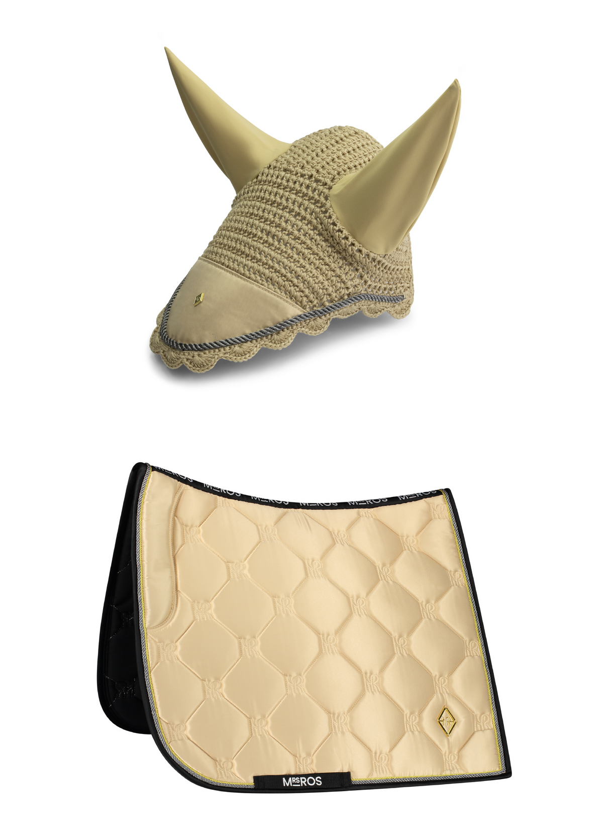 Mrs Ros Charmer Dressage Saddle Pad & Ear Bonnet Desert Dust