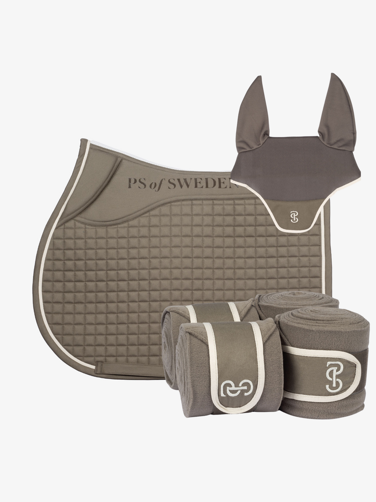PS of Sweden Elite Jump Saddle Pad, Bandages & Ear Bonnet Misty Brown