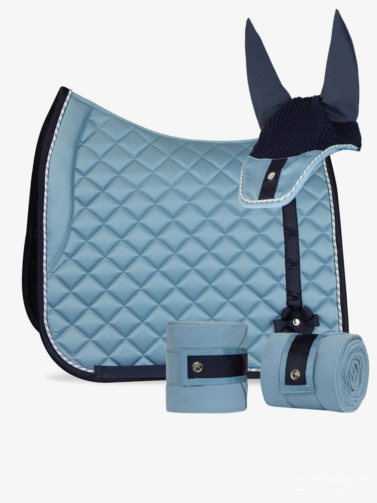 PS of Sweden Bow Dressage Saddle Pad, Bandages & Ear Bonnet Aqua