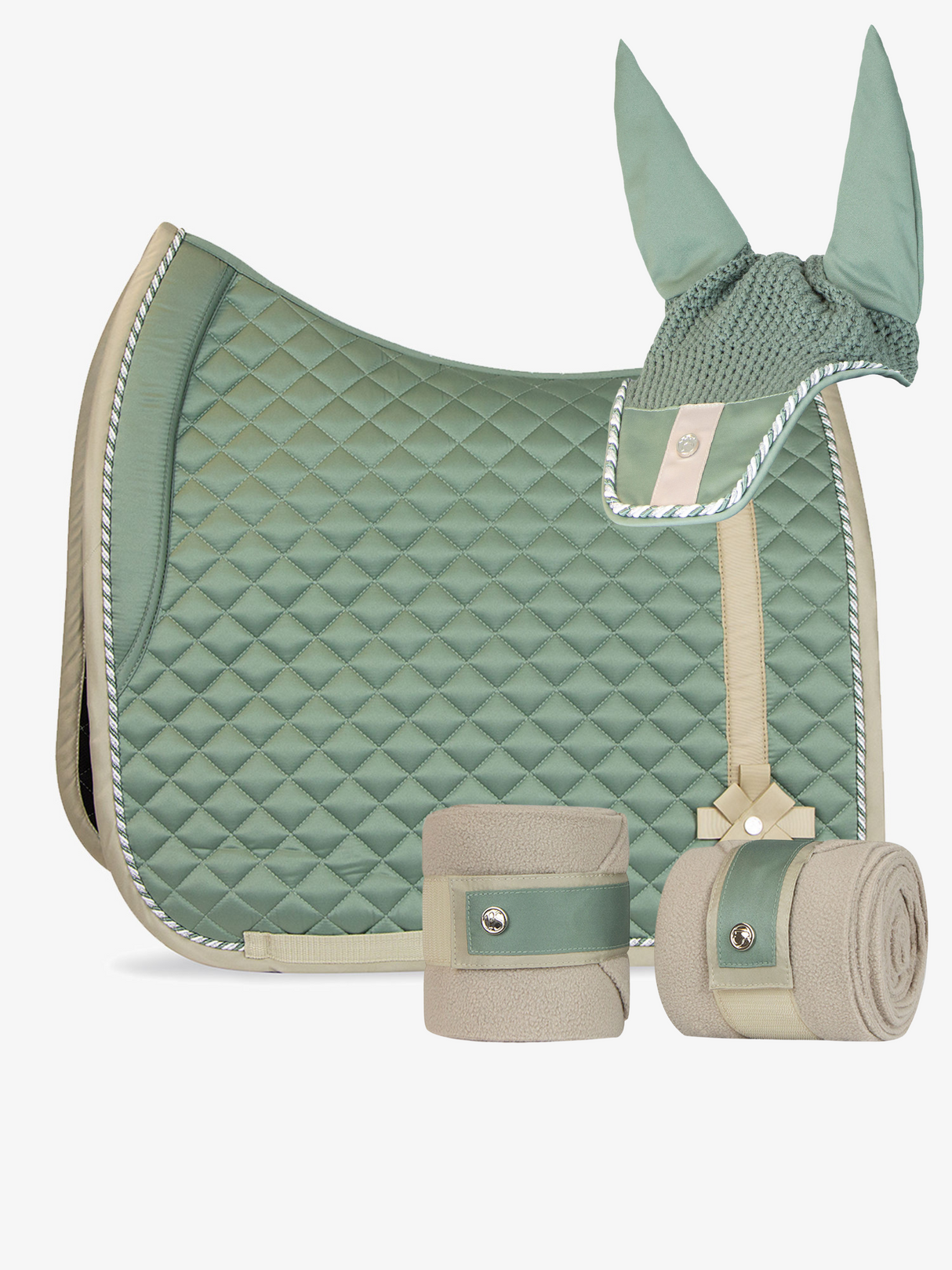 PS of Sweden Bow Dressage Saddle Pad, Bandages & Ear Bonnet Thyme