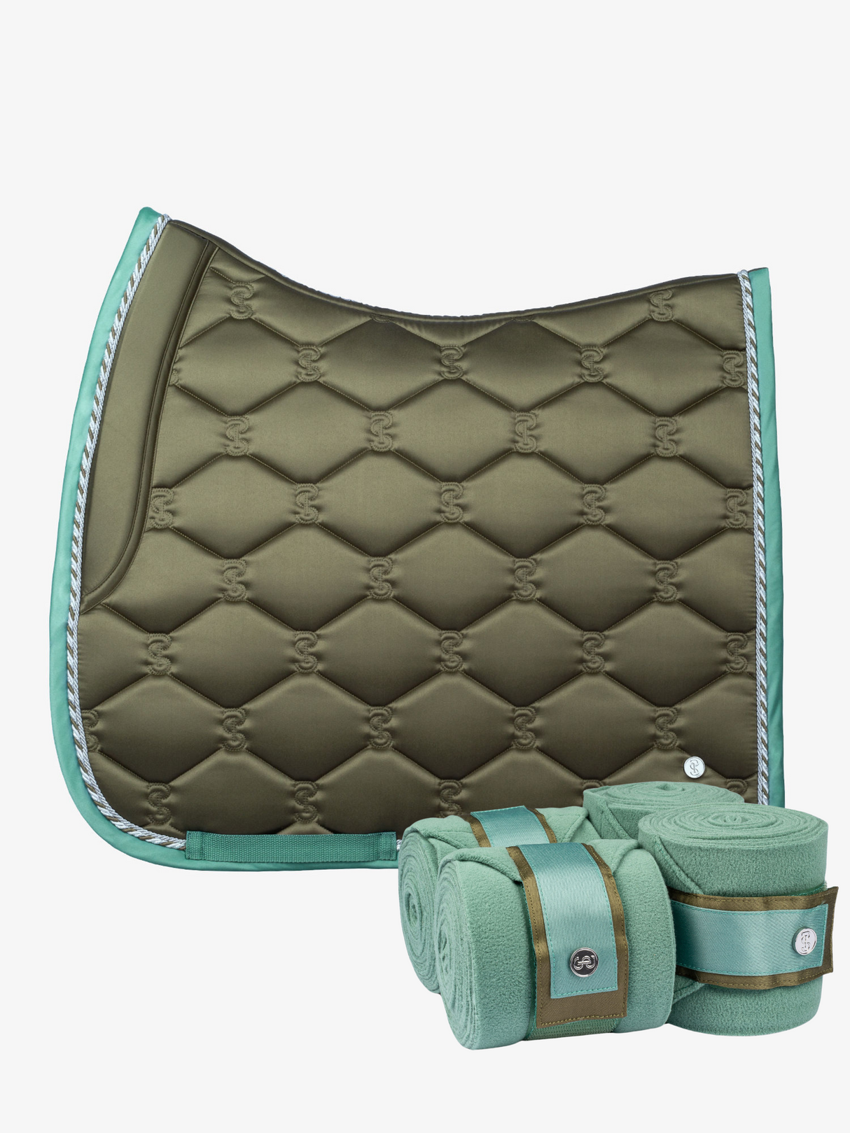 PS of Sweden Signature Dressage Saddle Pad & Bandages Olive/Celadon