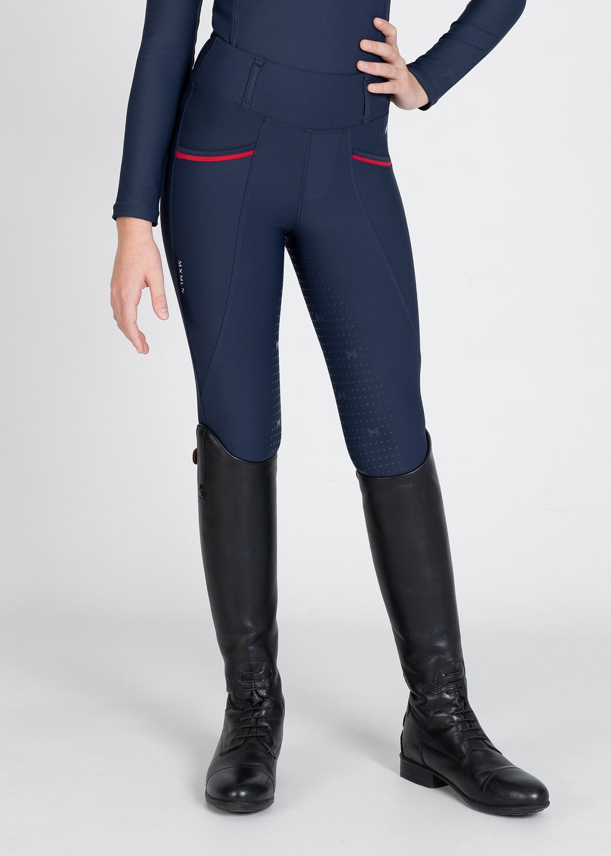 Maximilian Young Rider Pro Riding Leggings Navy/Red