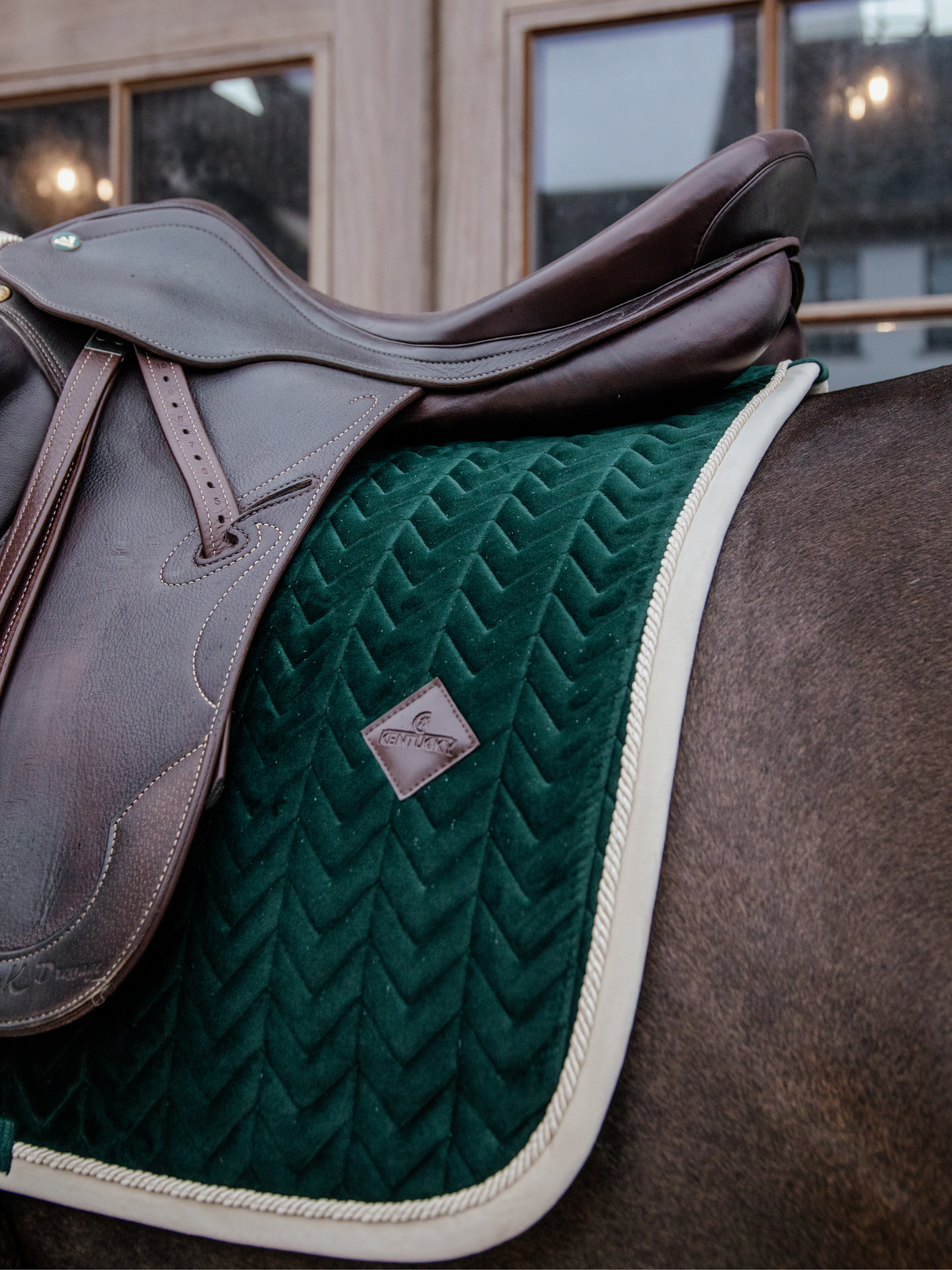 Kentucky Velvet Contrast Dressage Saddle Pad & Ear Bonnet Pine Green