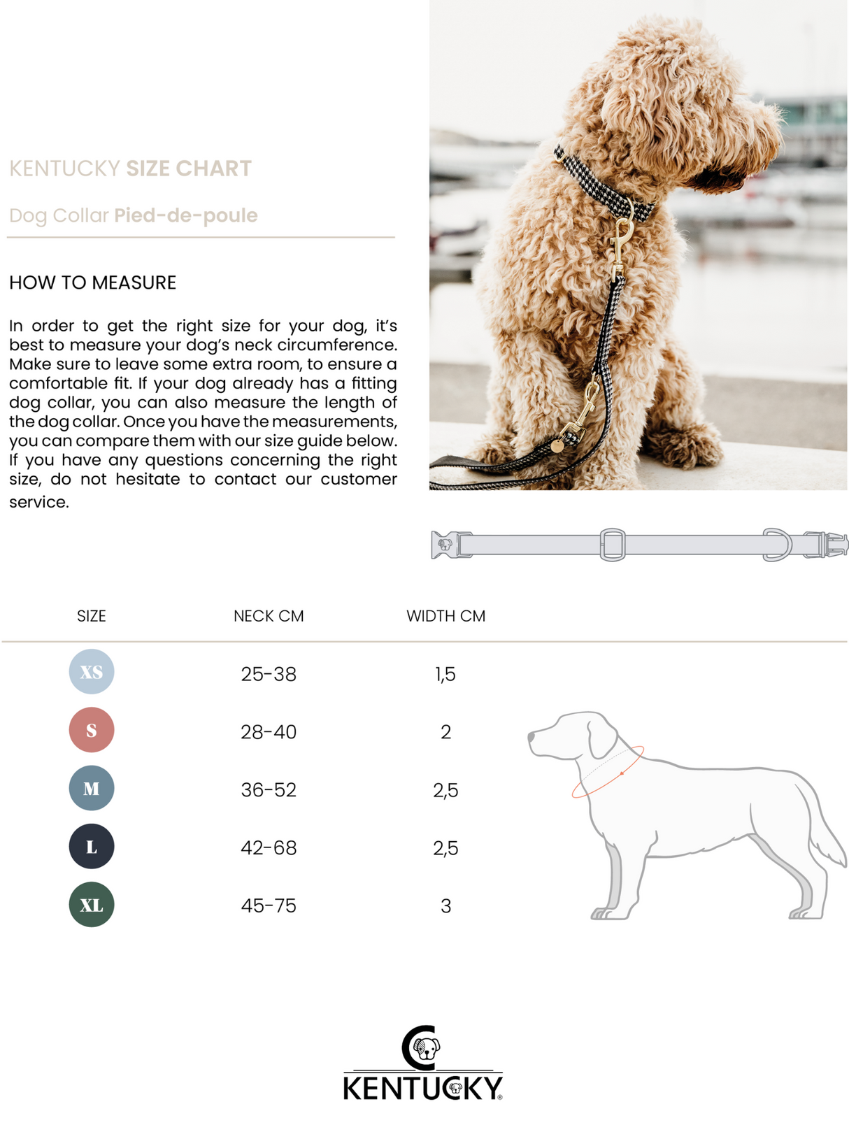 Kentucky Pied-de-Poule Dog Collar Black