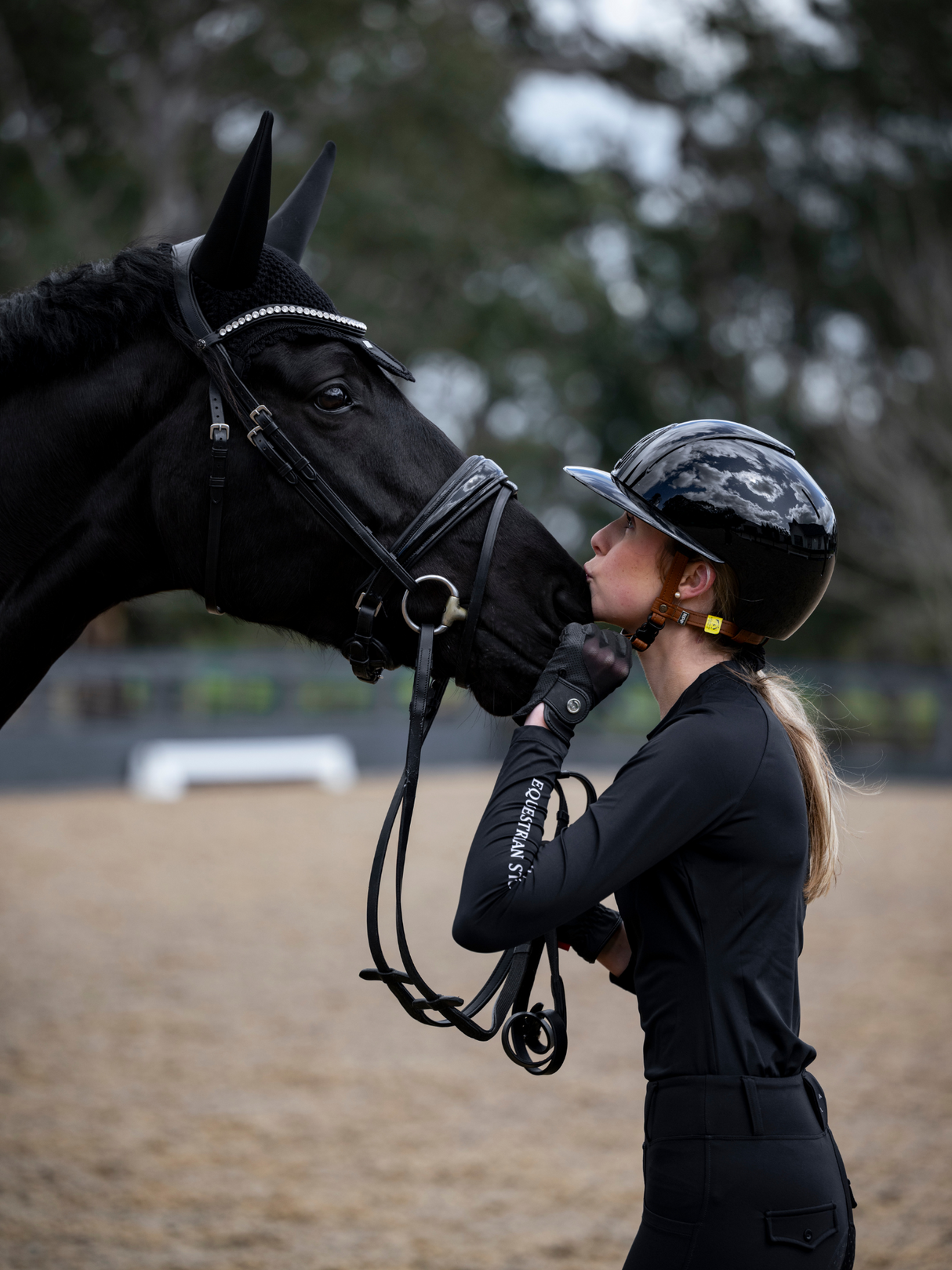 Equestrian Stockholm Padded Ear Bonnet Black Silver