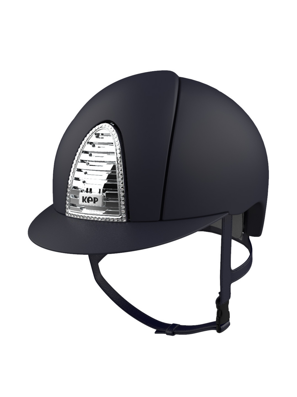 KEP Cromo 2.0 Helmet Textile Blue - Chrome Ventilation Grille - Swarovski Frame