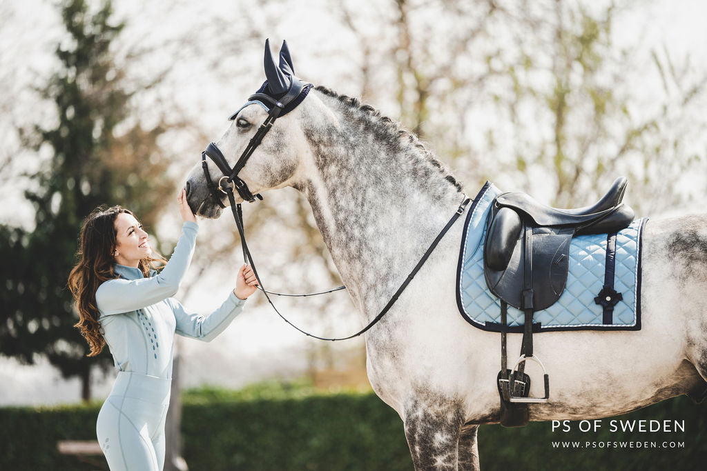 PS of Sweden Bow Dressage Saddle Pad & Ear Bonnet Aqua
