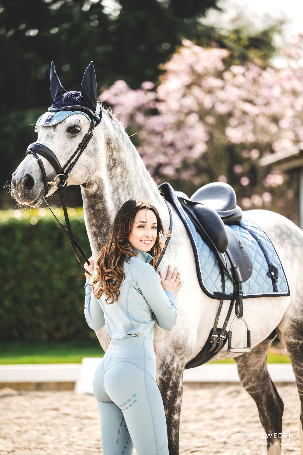 PS of Sweden Bow Dressage Saddle Pad & Ear Bonnet Aqua