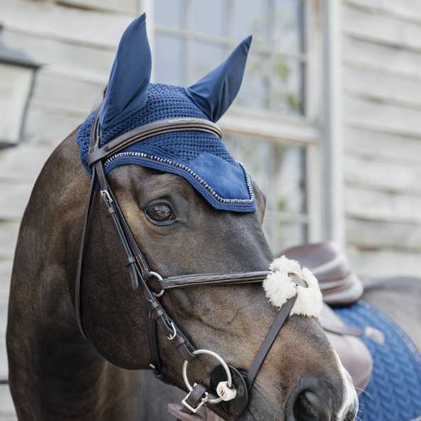 Kentucky Horsewear Velvet Pearls Wellington Ear Bonnet Navy
