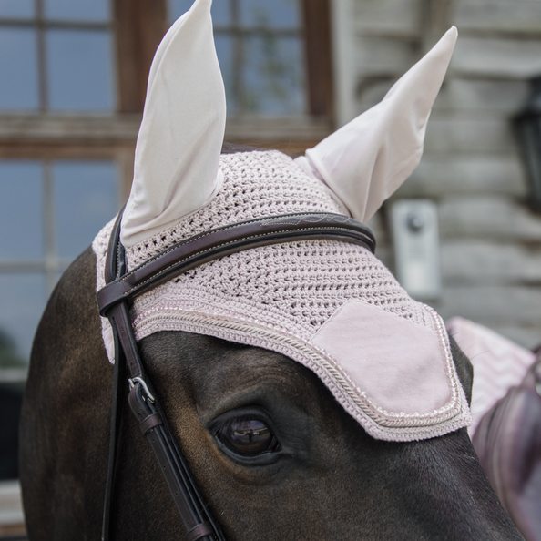 Kentucky Horsewear Velvet Pearls Wellington Ear Bonnet Soft Rose