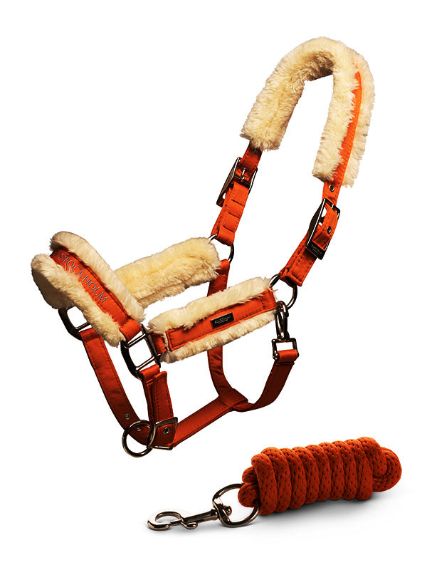 Equestrian Stockholm Fleece Halter & Lead Brick Orange