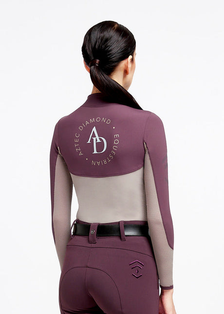 Aztec Diamond Colour Block Long Sleeve Base Layer Maroon/Taupe