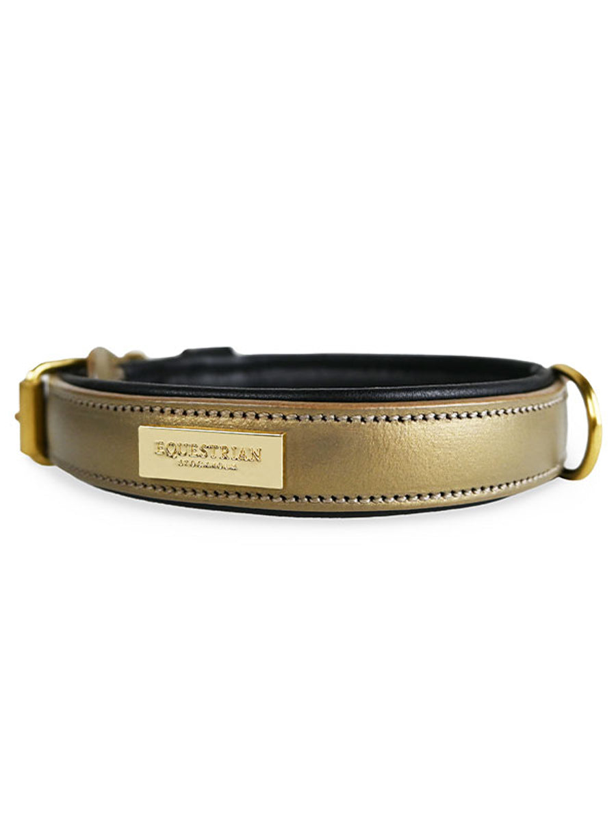 Equestrian Stockholm Dog Collar Clean Black Gold
