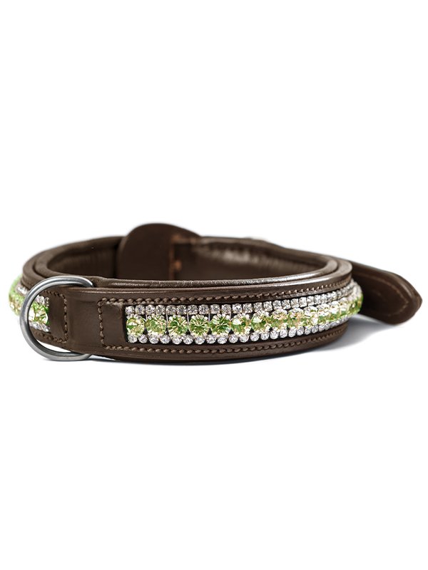 Equestrian Stockholm Dog Collar Pistachio White Crystal