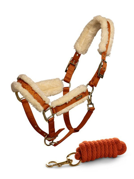 Equestrian Stockholm Fleece Halter & Lead Bronze Gold