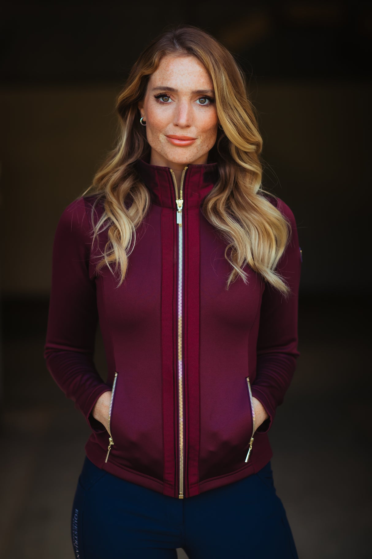 Equestrian Stockholm Fleece Jacket Merlot Crystal Gold