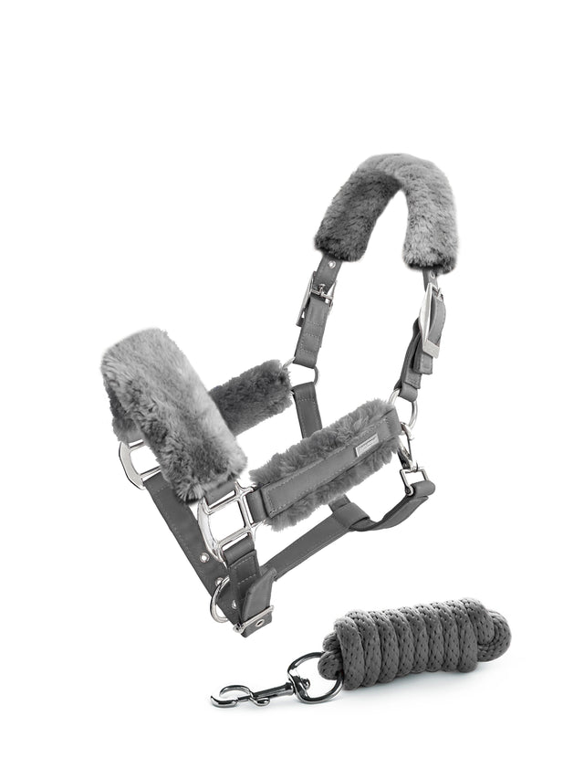 Equestrian Stockholm Fleece Halter & Lead Silver Cloud