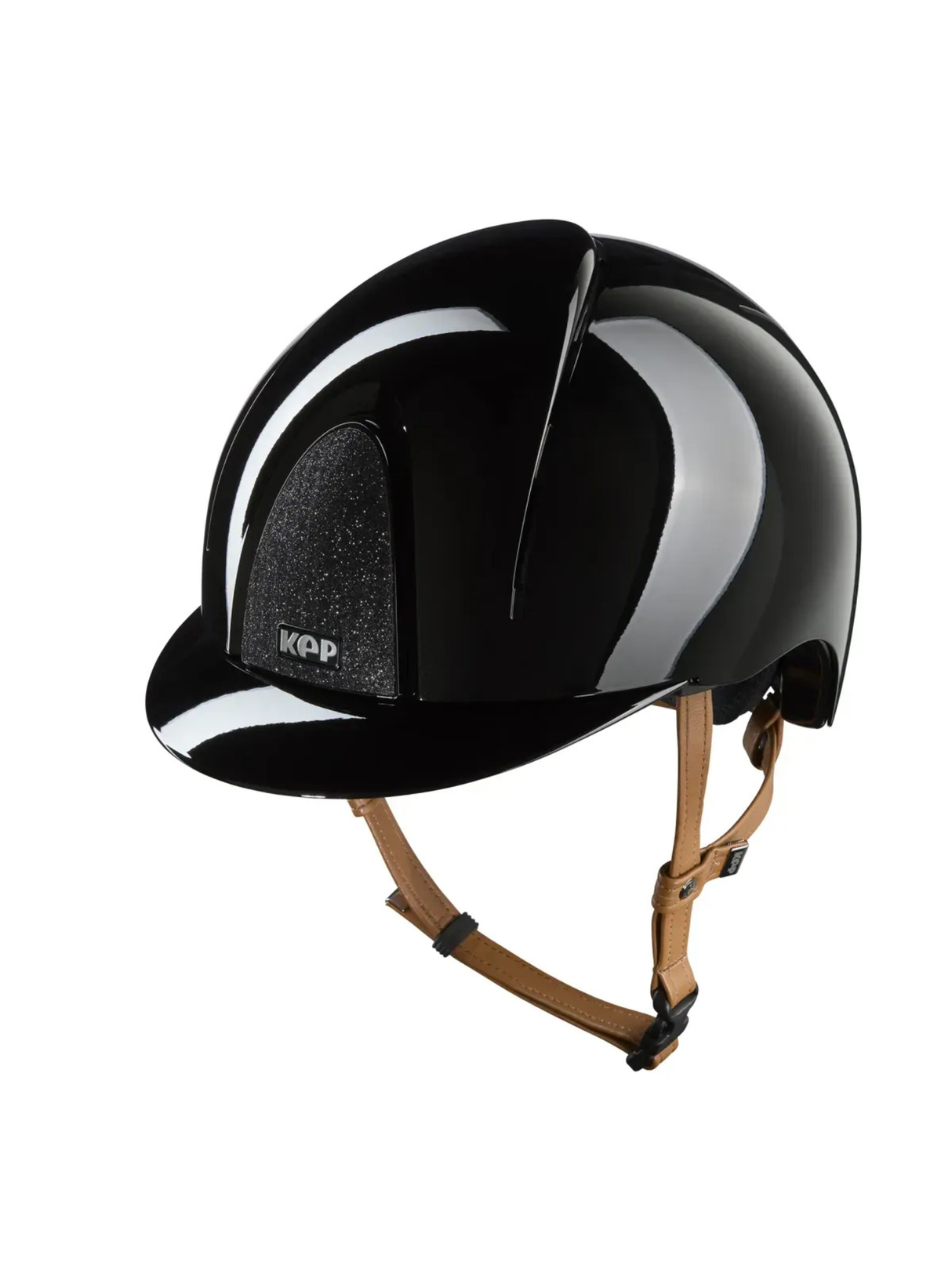 KEP Smart Nova Helmet Metal Polish Black - Black Star - Beige Chinstrap