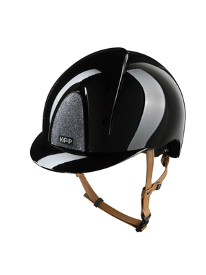 KEP Smart Nova Helmet Metal Polish Black - Silver Star - Beige Chinstrap