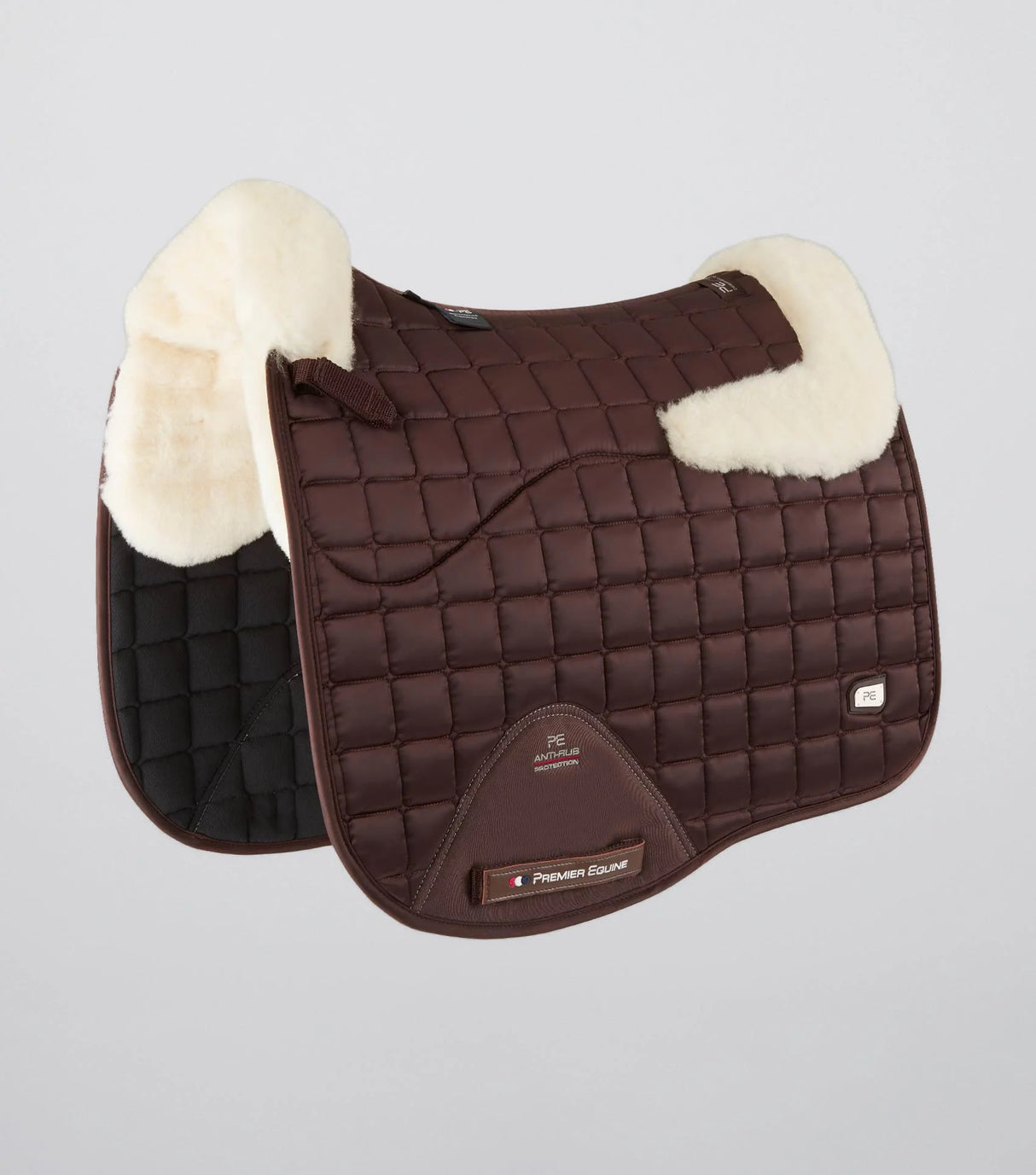 Premier Equine Merino Wool Atlas Satin Dressage Saddle Pad Brown/Natural
