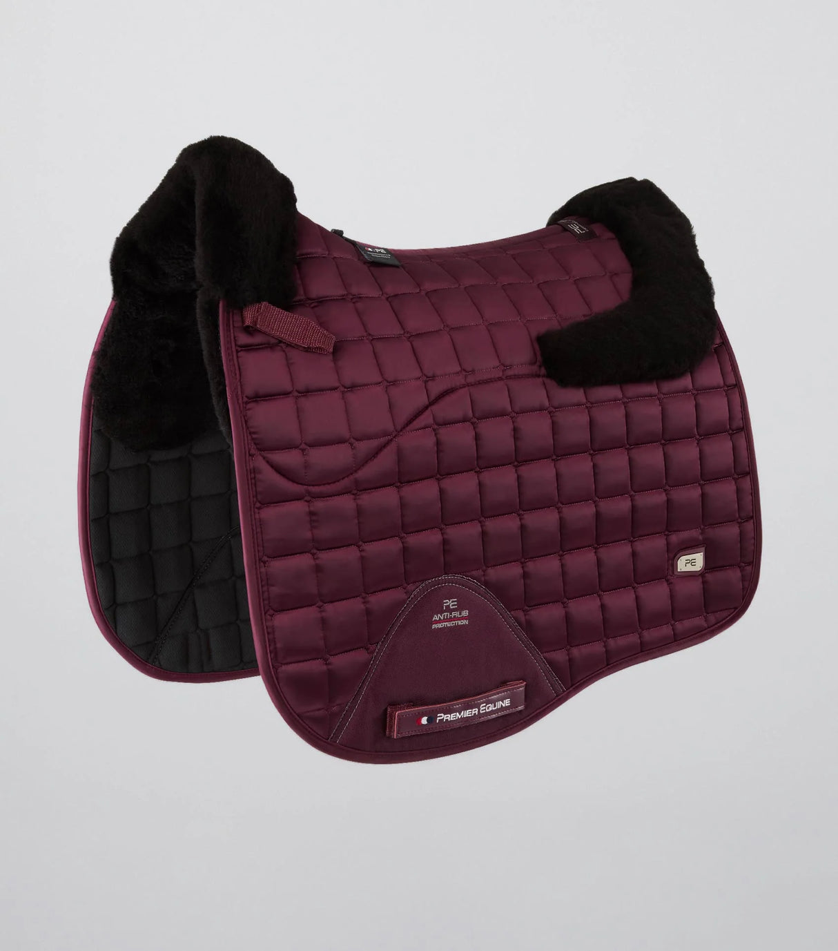 Premier Equine Merino Wool Atlas Satin Dressage Saddle Pad Wine/Black