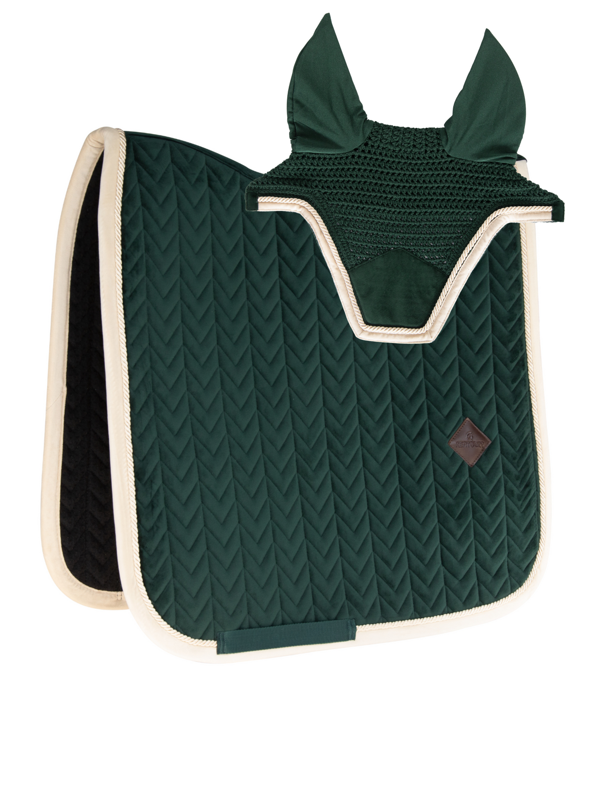 Kentucky Velvet Contrast Dressage Saddle Pad & Ear Bonnet Pine Green