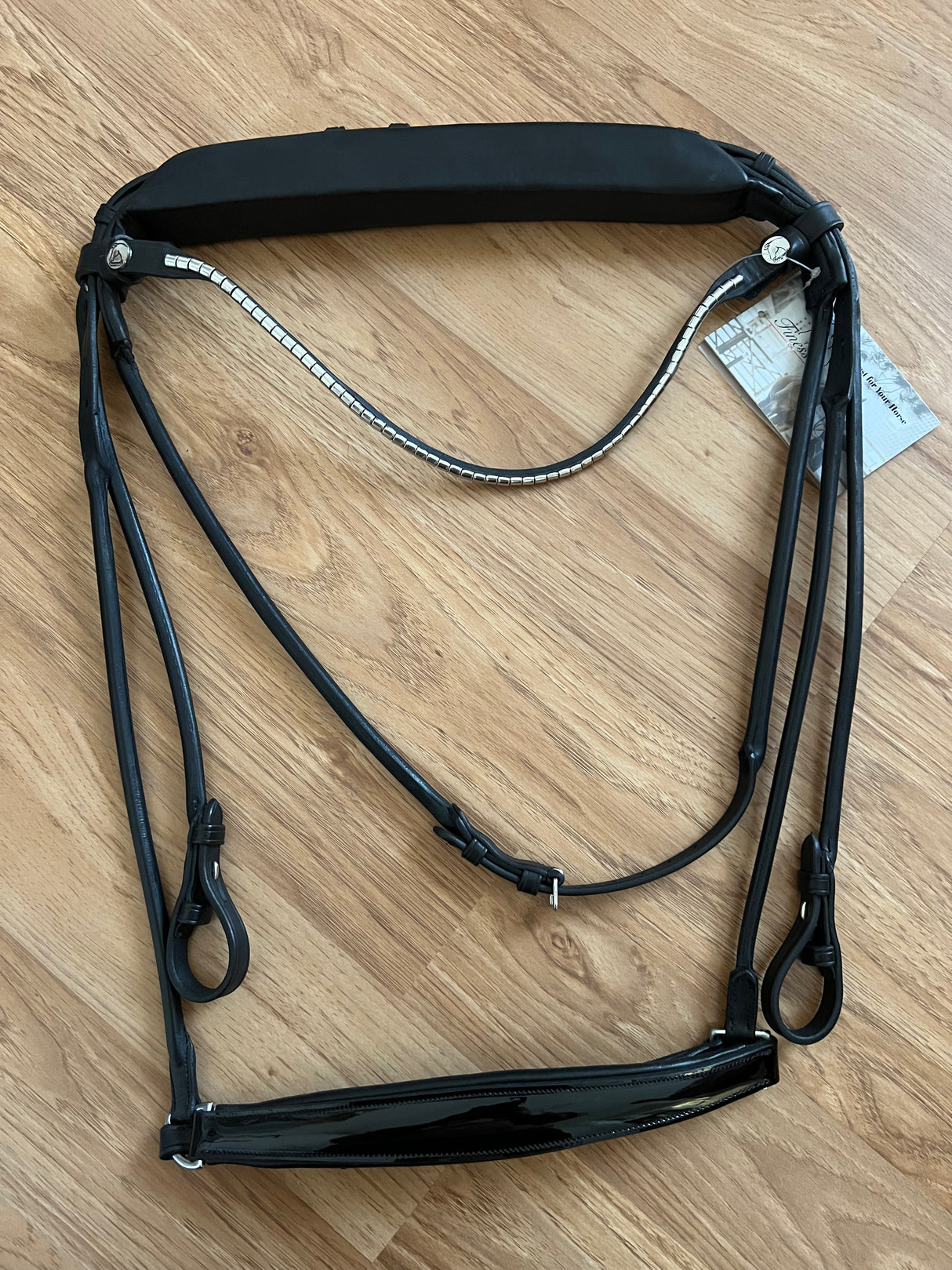 Demo Finesse Drop Noseband Bridle Patent Black - Silver