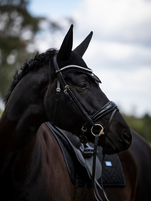 Equestrian Stockholm Padded Ear Bonnet Black Silver