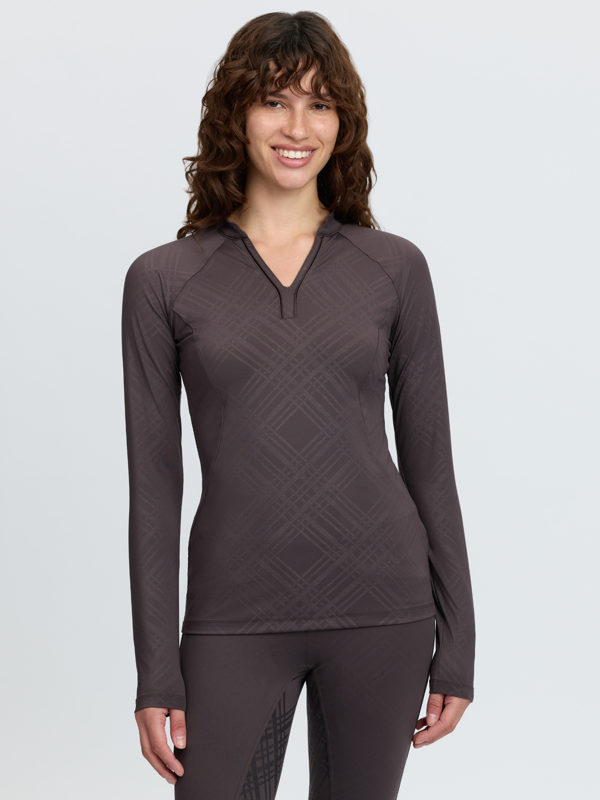LeMieux Heritage Check Long Sleeve Base Layer Cocoa