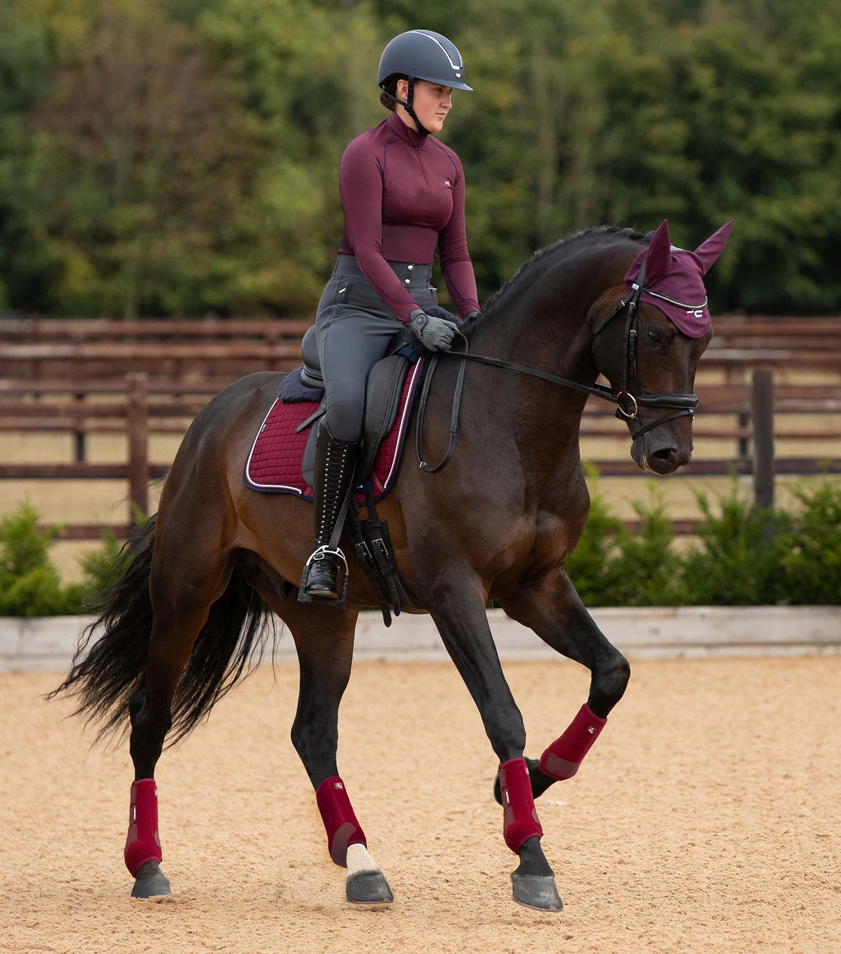 Premier Equine Merino Wool European Dressage Saddle Pad Burgundy/Navy