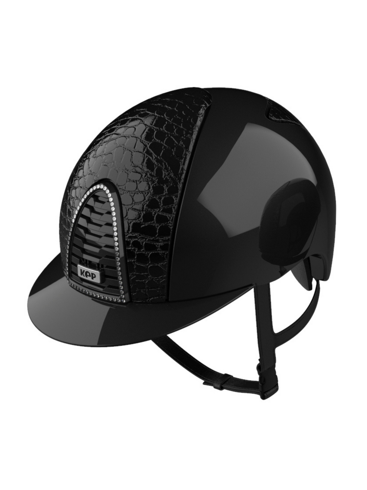 KEP Cromo 2.0 Helmet Polish Black - Black Cocco Leather Panels - Swarovski Frame