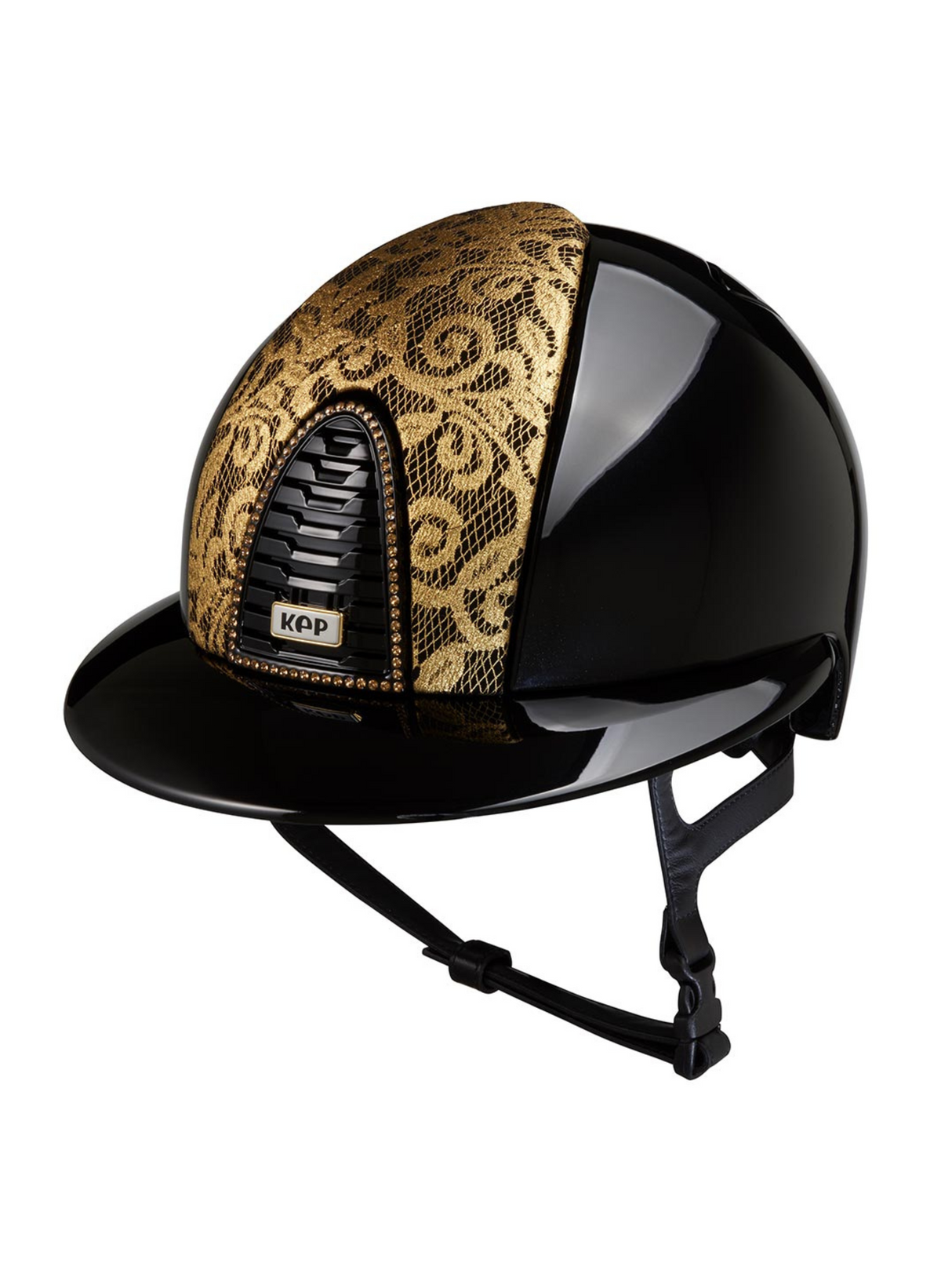 KEP Cromo 2.0 Helmet Polish Black - Gold Lace Front Panel - Swarovski Frame