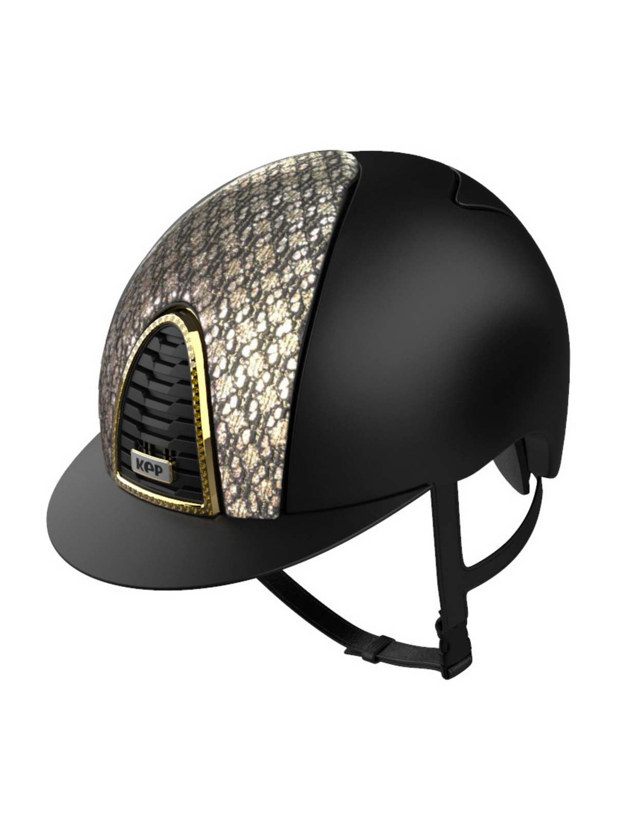 KEP Cromo 2.0 Helmet Textile Black - Circus Gold Front Panel - Swarovski Frame