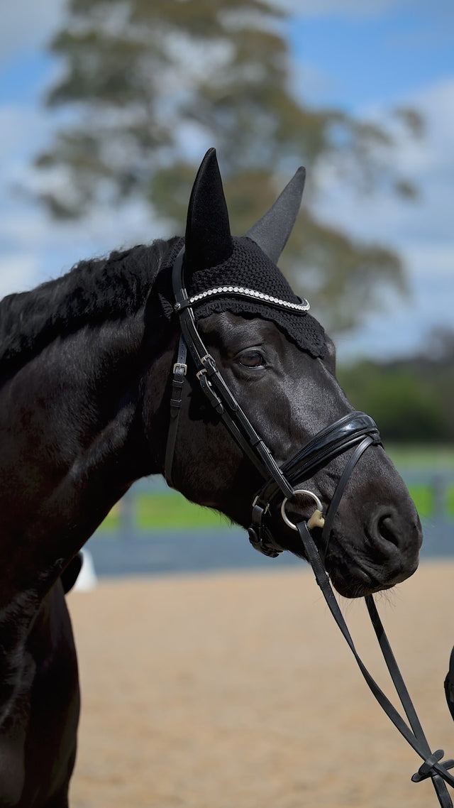 Equestrian Stockholm Padded Ear Bonnet Black Silver