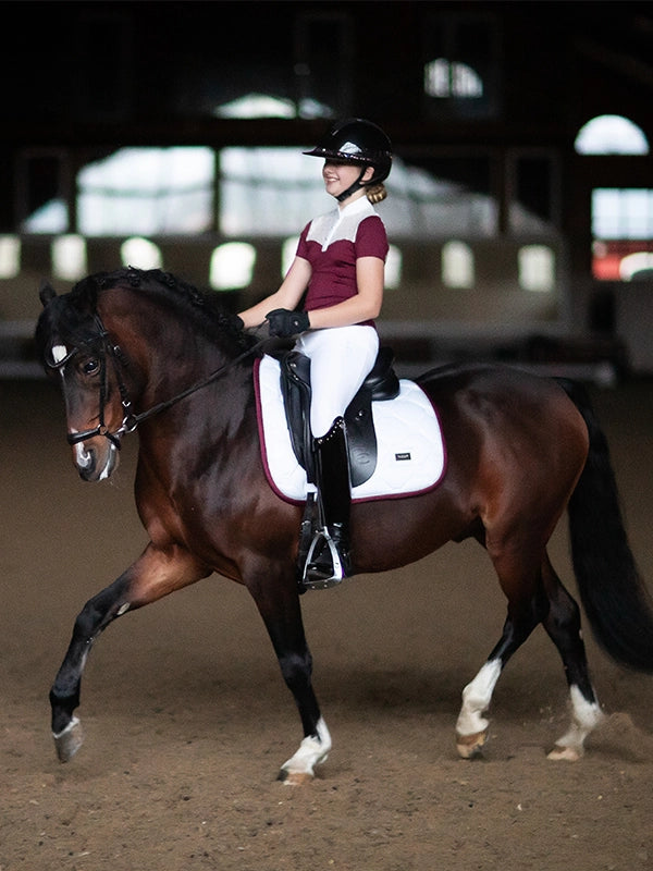 Equestrian Stockholm Dressage Saddle Pad White Perfection Bordeaux