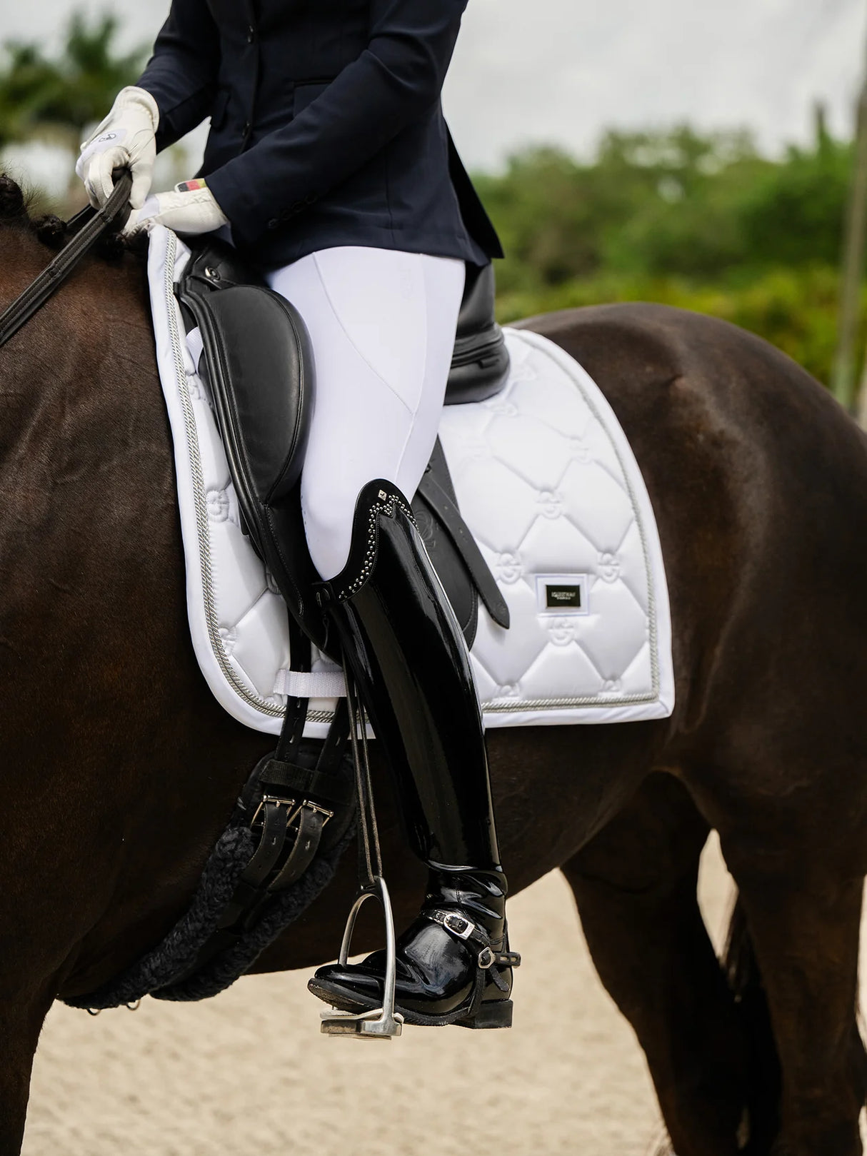 Equestrian Stockholm Dressage Saddle Pad White Perfection Silver