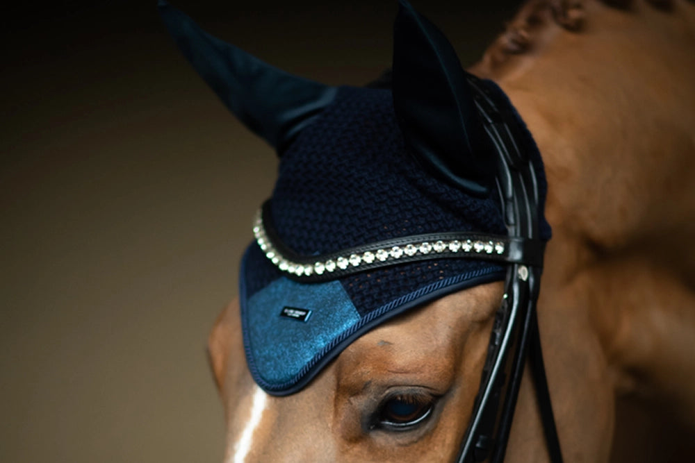 Equestrian Stockholm Ear Bonnet Blue Meadow Glimmer
