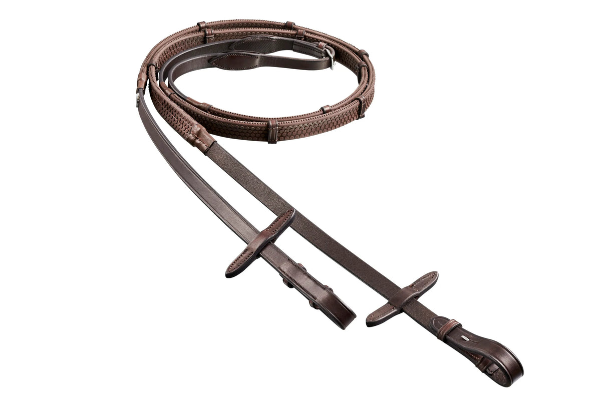 Finesse Flat Leather Jumping Reins with Rubber & Stoppers