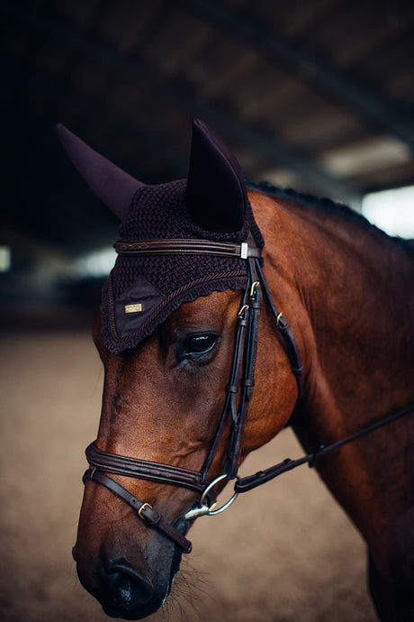 Equestrian Stockholm Padded Ear Bonnet Chocolate Gold