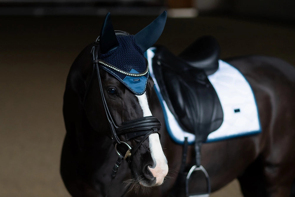 Equestrian Stockholm Padded Ear Bonnet Blue Meadow