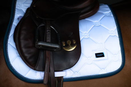 Equestrian Stockholm Jump Saddle Pad White Blue Meadow