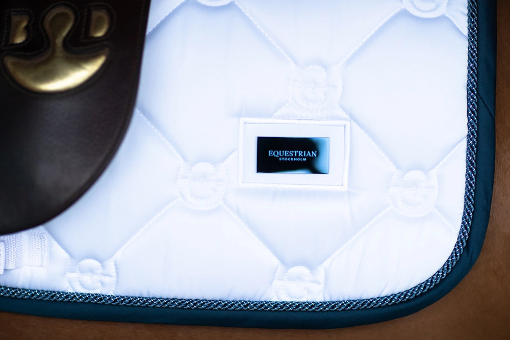 Equestrian Stockholm Jump Saddle Pad White Blue Meadow